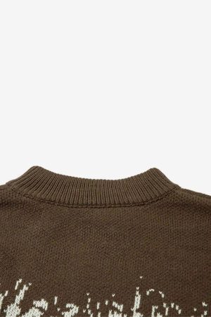 Concert Outfit Asymmetric Jacquard Stitching With Two-Way Zipper Sweater