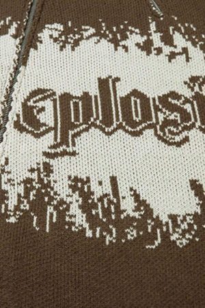 Concert Outfit Asymmetric Jacquard Stitching With Two-Way Zipper Sweater