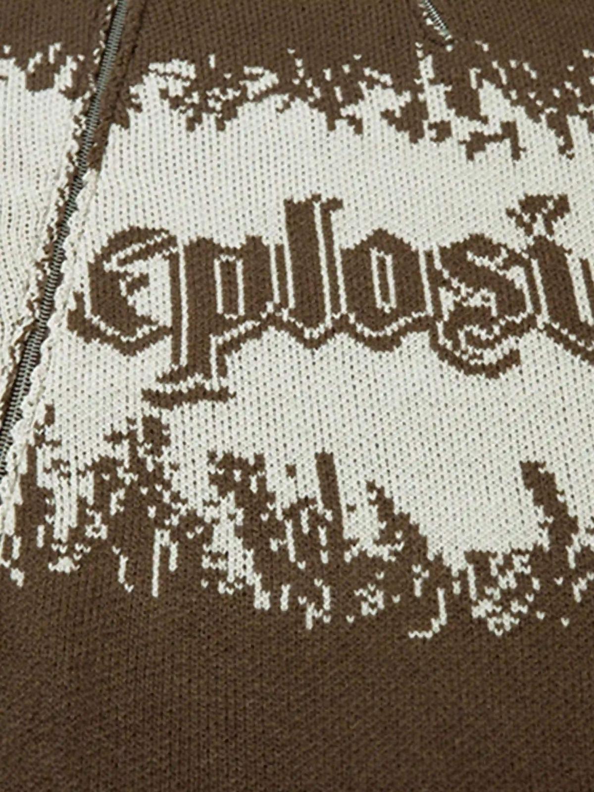 Concert Outfit Asymmetric Jacquard Stitching With Two-Way Zipper Sweater Concert Outfit Asymmetric Jacquard Stitching With Two-Way Zipper Sweater