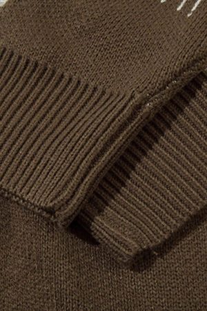 Concert Outfit Asymmetric Jacquard Stitching With Two-Way Zipper Sweater