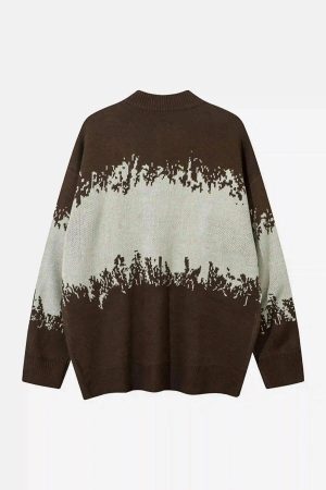 Concert Outfit Asymmetric Jacquard Stitching With Two-Way Zipper Sweater