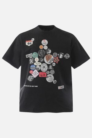 Concert Outfit Badge Print Distressed Short Sleeve T-Shirt