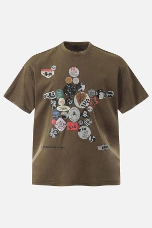 Concert Outfit Badge Print Distressed Short Sleeve T-Shirt