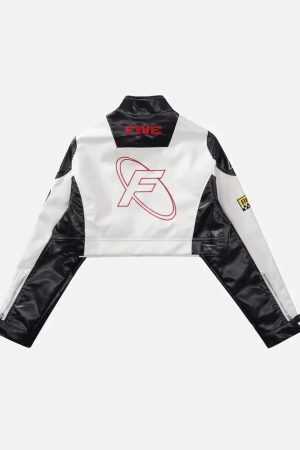 Concert Outfit Badge Short PU Leather Racing Jacket