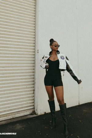 Concert Outfit Badge Short PU Leather Racing Jacket