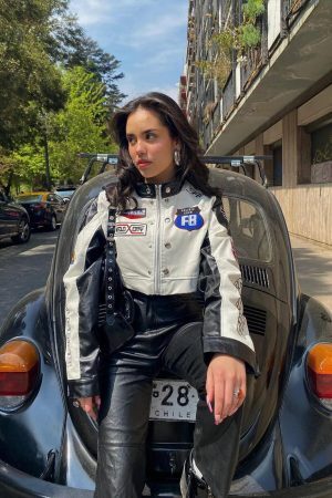 Concert Outfit Badge Short PU Leather Racing Jacket