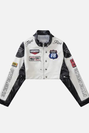 Concert Outfit Badge Short PU Leather Racing Jacket