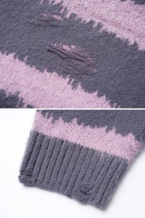 Concert Outfit Badge Striped Ripped Sweater