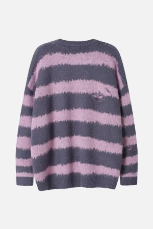 Concert Outfit Badge Striped Ripped Sweater