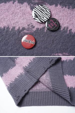 Concert Outfit Badge Striped Ripped Sweater