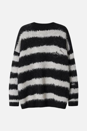 Concert Outfit Badge Striped Ripped Sweater