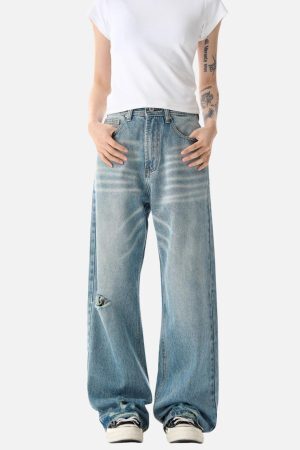 Concert Outfit Basic Distressed Loose Jeans