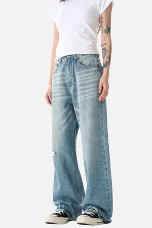 Concert Outfit Basic Distressed Loose Jeans