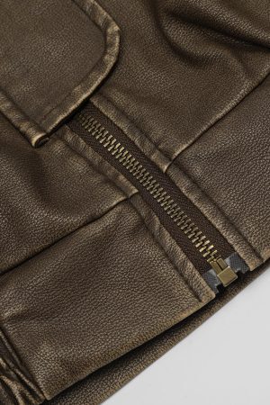 Concert Outfit Basic Pocket Faux Leather Jacket