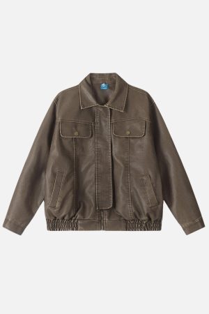 Concert Outfit Basic Pocket Faux Leather Jacket