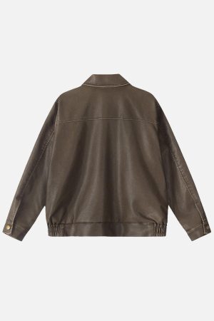 Concert Outfit Basic Pocket Faux Leather Jacket