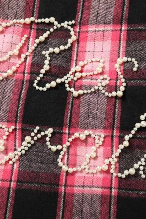 Concert Outfit Beaded Fur Collar Padded Plaid Jacket