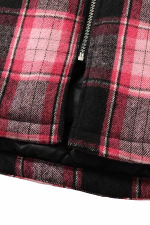 Concert Outfit Beaded Fur Collar Padded Plaid Jacket