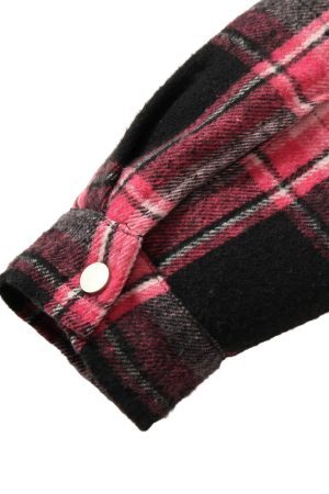 Concert Outfit Beaded Fur Collar Padded Plaid Jacket