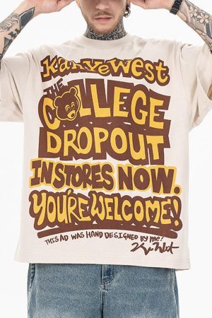 Concert Outfit Bear Letter Print Hip Hop Short Sleeve T-Shirt