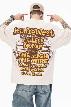 Concert Outfit Bear Letter Print Hip Hop Short Sleeve T-Shirt