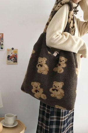 Concert Outfit Bear Pattern Sherpa Bag