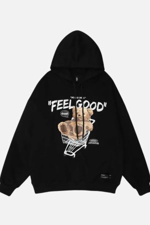 Concert Outfit Bear Shopping Cart Print Hoodie