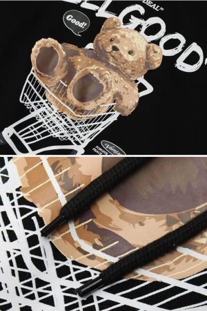 Concert Outfit Bear Shopping Cart Print Hoodie