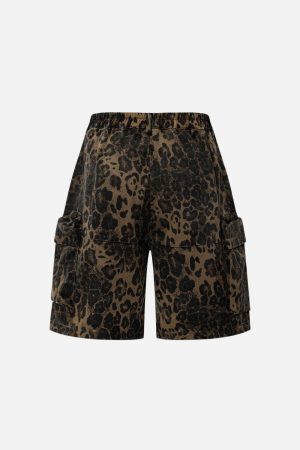 Concert Outfit Big Pocket Leopard Print Shorts