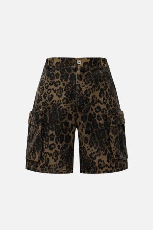 Concert Outfit Big Pocket Leopard Print Shorts