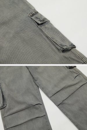 Concert Outfit Big Pocket Wrinkle Loose Jeans