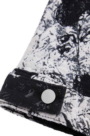 Concert Outfit Black And White Contrast Floral Denim Jacket