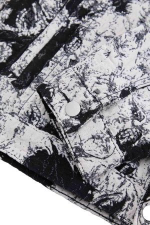 Concert Outfit Black And White Contrast Floral Denim Jacket