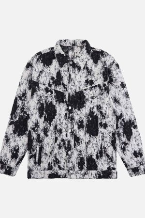 Concert Outfit Black And White Contrast Floral Denim Jacket