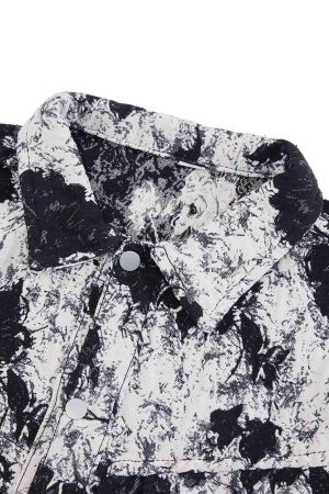 Concert Outfit Black And White Contrast Floral Denim Jacket