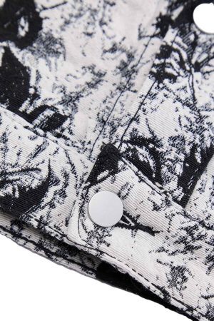 Concert Outfit Black And White Contrast Floral Denim Jacket