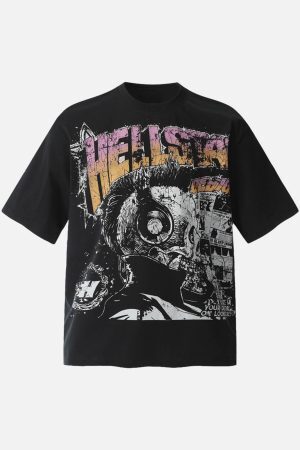 Concert Outfit Black Graphic Crew Neck T-Shirt