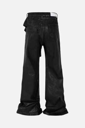 Concert Outfit Black Wax Coated Flare Jeans