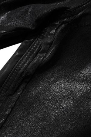 Concert Outfit Black Wax Coated Flare Jeans