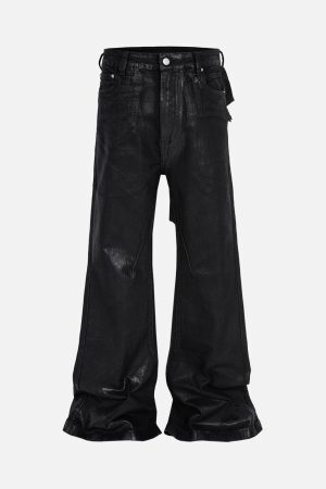 Concert Outfit Black Wax Coated Flare Jeans