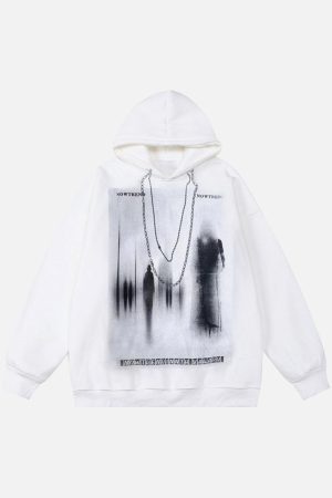 Concert Outfit Blur Graphic Chain Hooded Sweatshirt