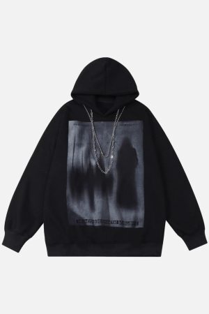 Concert Outfit Blur Graphic Chain Hooded Sweatshirt