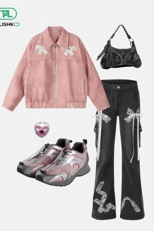 Concert Outfit Bow Cropped Faux Leather Jacket
