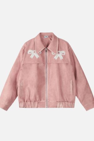 Concert Outfit Bow Cropped Faux Leather Jacket