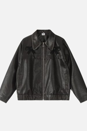 Concert Outfit Bow Cropped Faux Leather Jacket