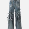Concert Outfit Bow Fringe Washed Jeans