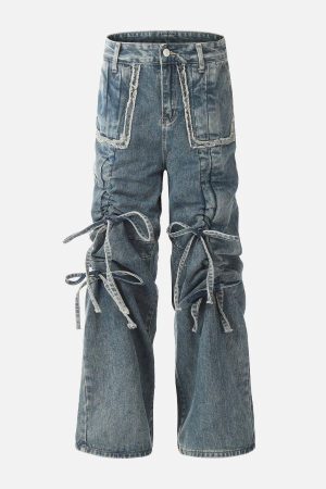 Concert Outfit Bow Fringe Washed Jeans