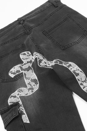 Concert Outfit Bow Multi Pocket Washed Jeans