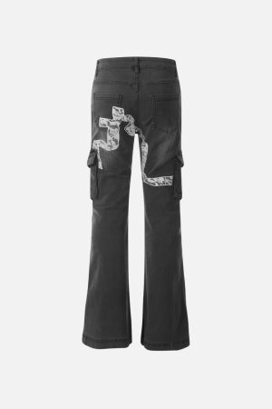 Concert Outfit Bow Multi Pocket Washed Jeans