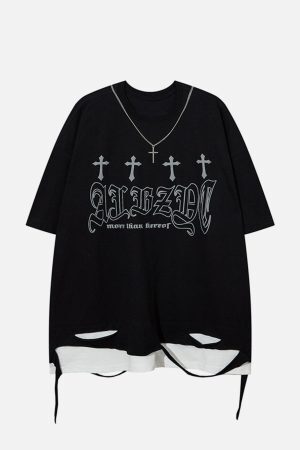 Concert Outfit Broken Hole Fake Two Pieces Tee